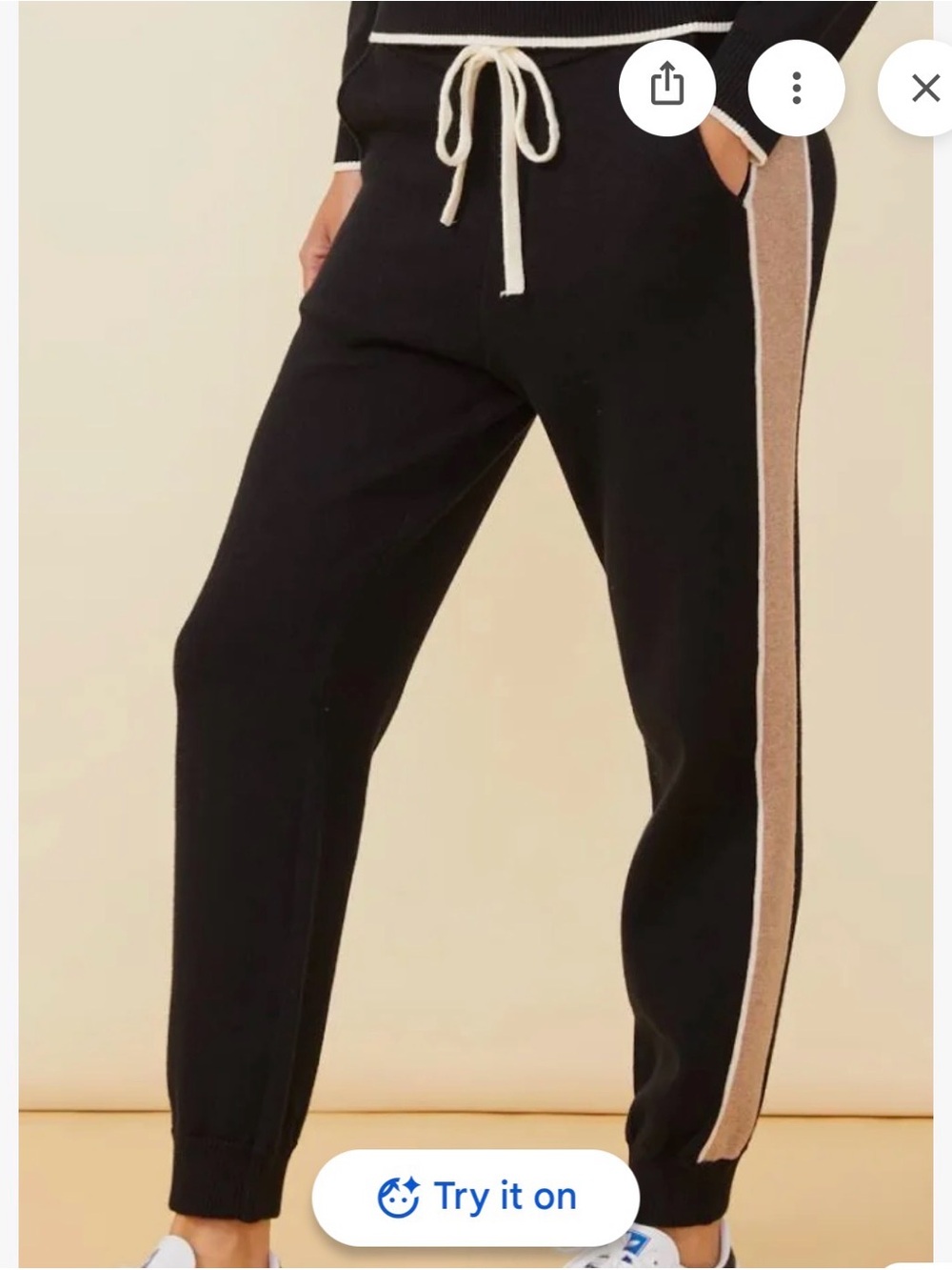 Monrow Black Joggers with Gold Side Stripe and Gray Waistband